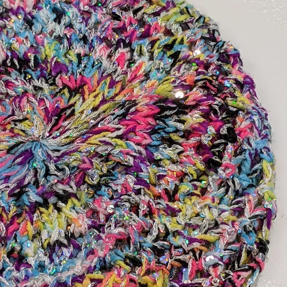 NWT Rainbow Sparkle Knit Beret Slouch Beanie Hat - Picture 6 of 8